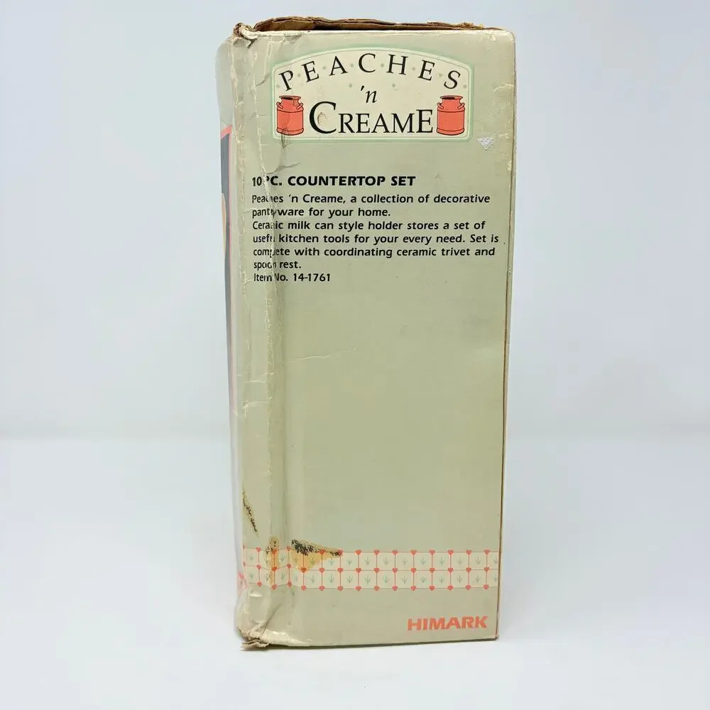 Vtg 80s Himark Peaches N Cream Cow Canister Utensils Trivet NOS Cottagecore